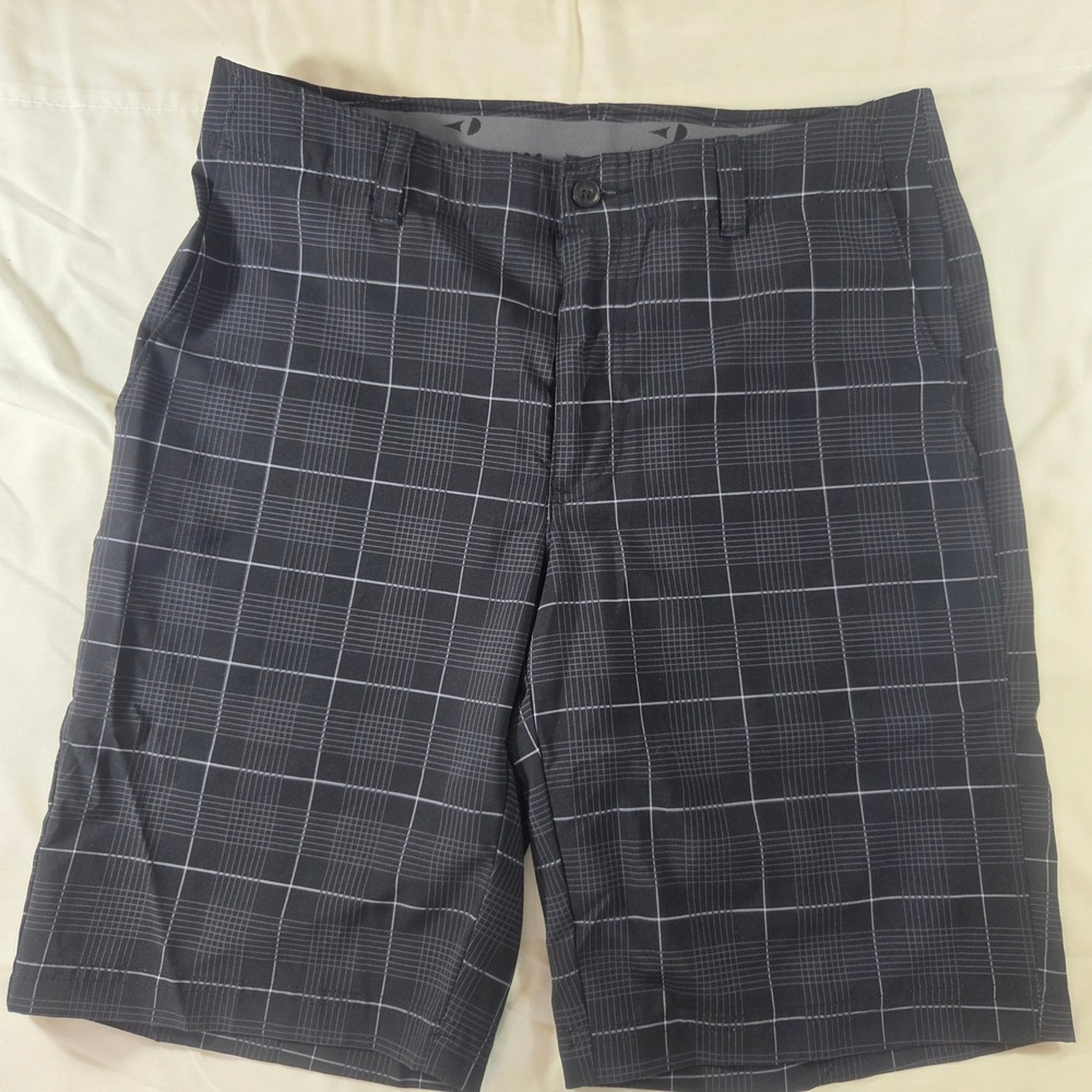 Grand Slam Mens Golf Shorts Black White Plaid Size 32 Performance Flat Front
